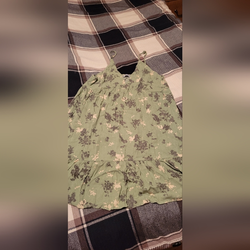 Large Floral Green Sleeveless Sun Dress
